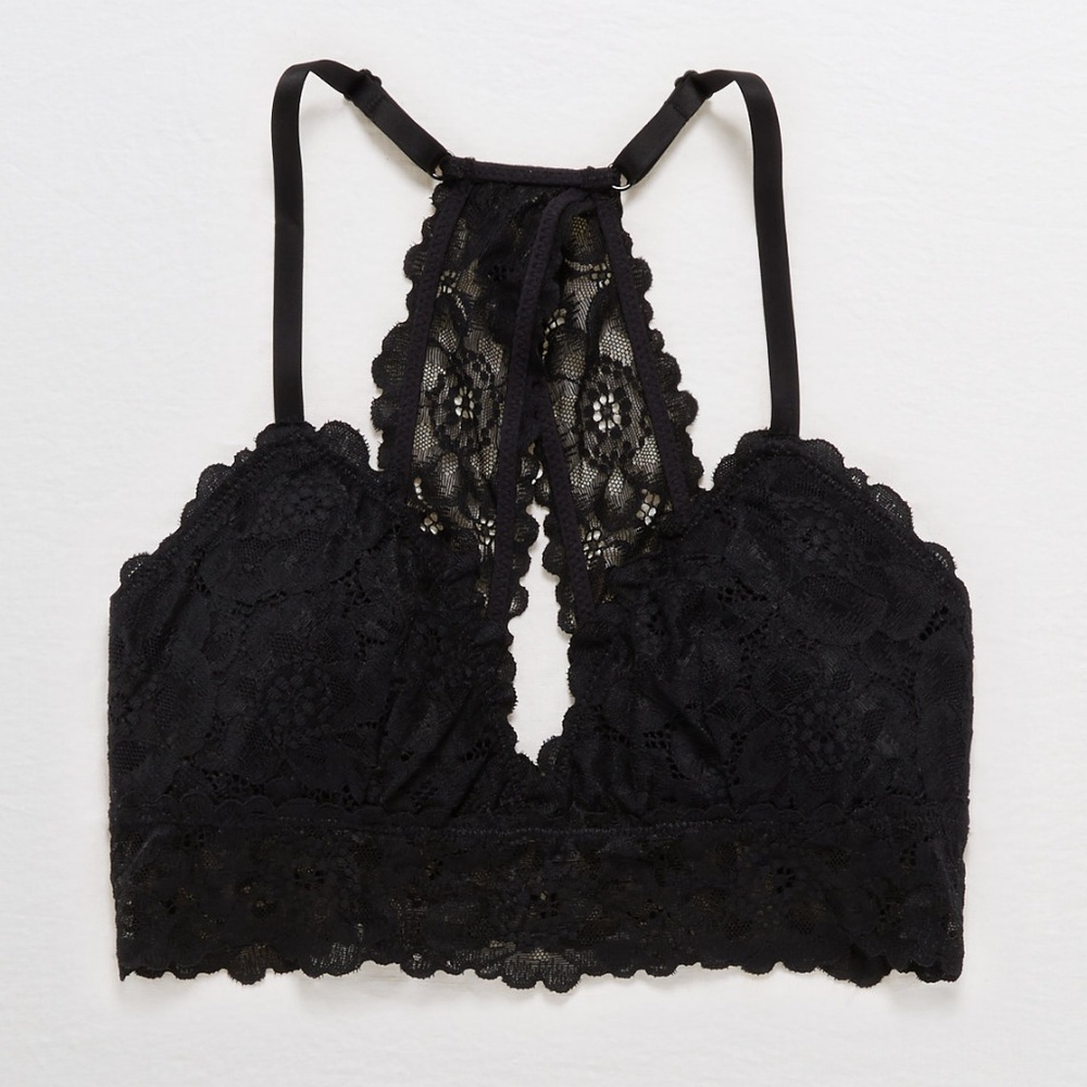 Aerie AE Poppy Lace Padded Bralette Black XL